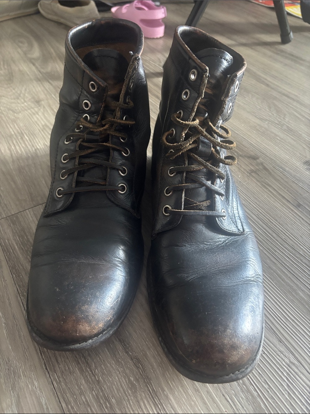 Men's Fry Black Leather Lace-Up Boots 11.5 distressed